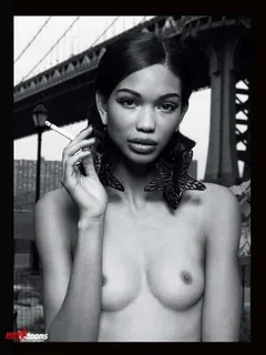 chanel iman nude model smoking cigaret