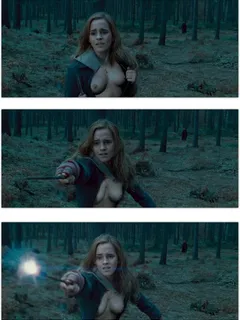 hermione casts a spell but fails to realize that her shirt has ripped open