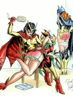 3_girls batgirl batman dc spank spanked spanking