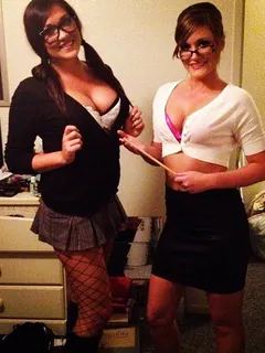 sexy sluts with huge tits dressed up as naughty nerds at party