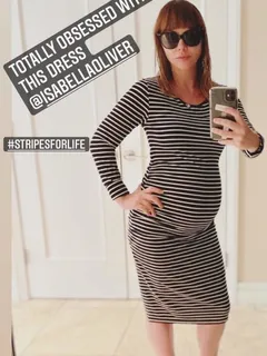 stripes for life. christina ricci and her baby belly