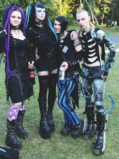 little billy the drug addict are a bunch of goth people with gothicly dressed gothic babes outside at emo fest - sgb gothh